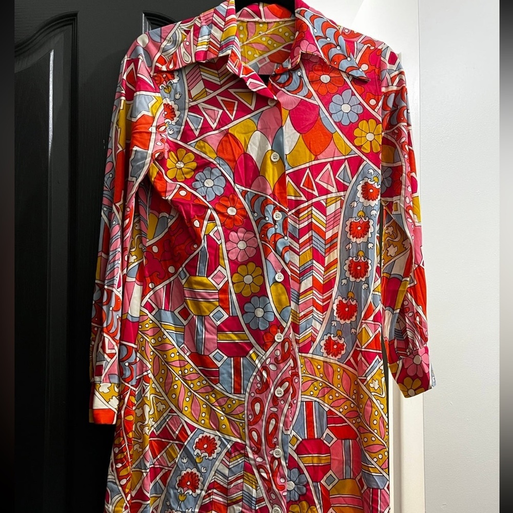 Vintage Hippie Flower Power Shirt Dress